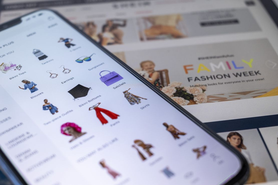 A selection of Shein apparel and accessories displayed on its app in Hong Kong.