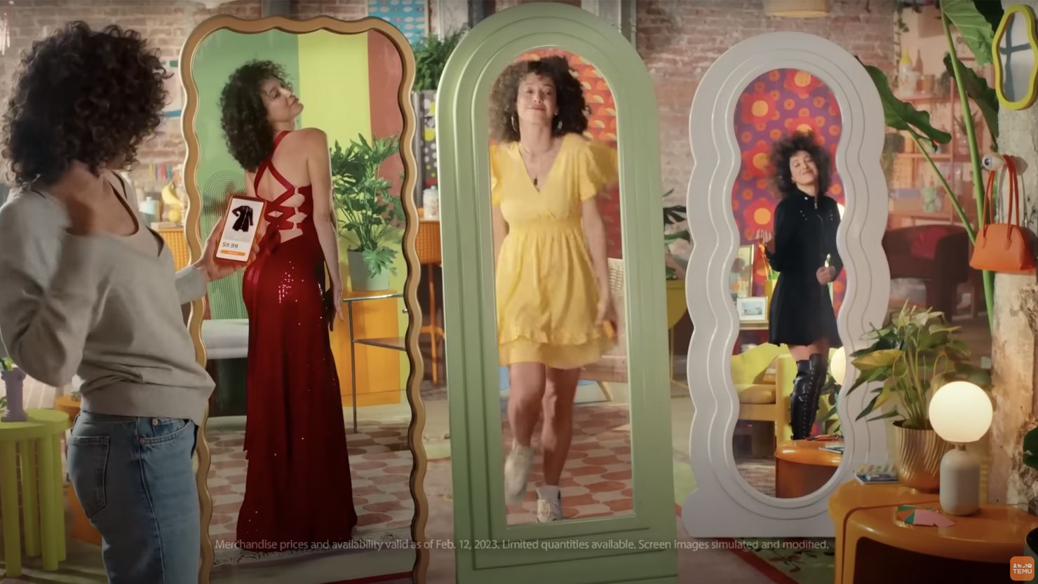 A screenshot from Temu's commercial unveiled during the Super Bowl on Sunday, February 12, encouraging consumers to "shop like a billionaire."